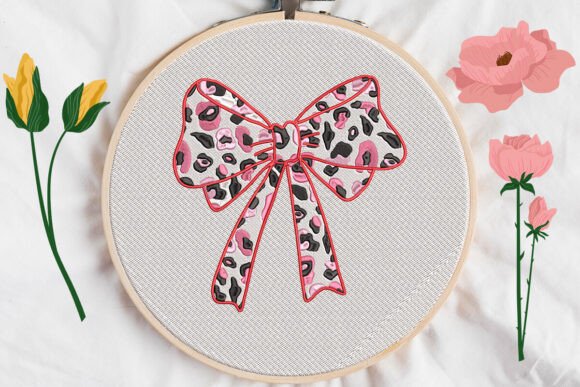 Pink Bow Embroidery Design